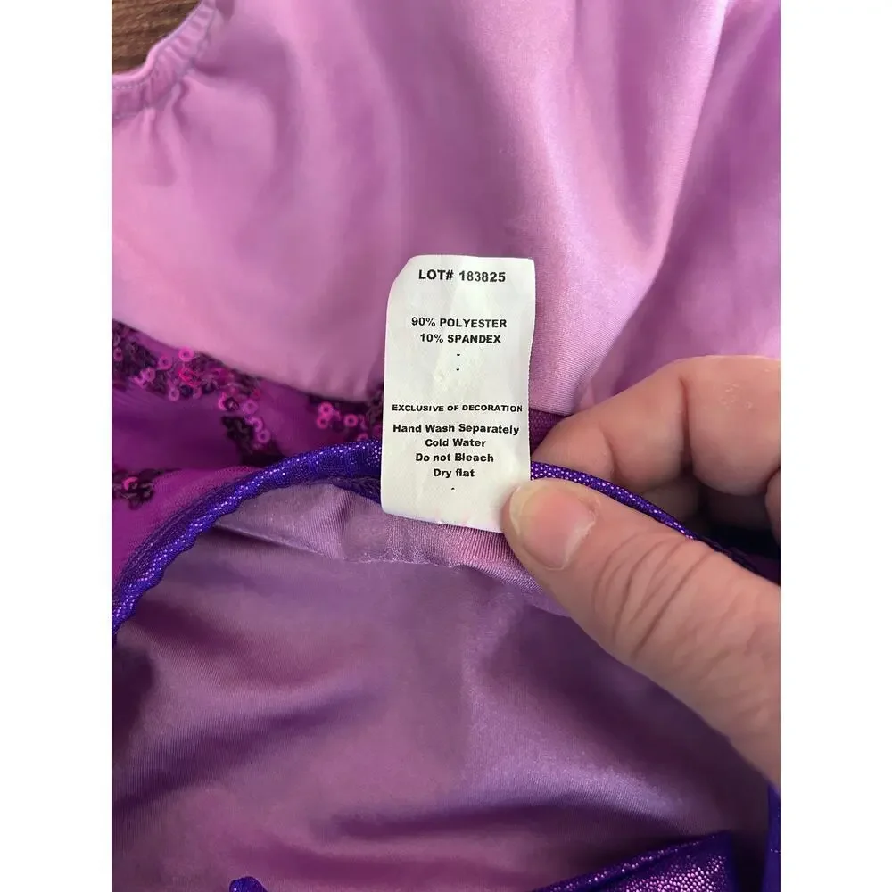 A WISH COME TRUE Girl’s Purple Sequined Dance Leotard / Size: SC 6/6X